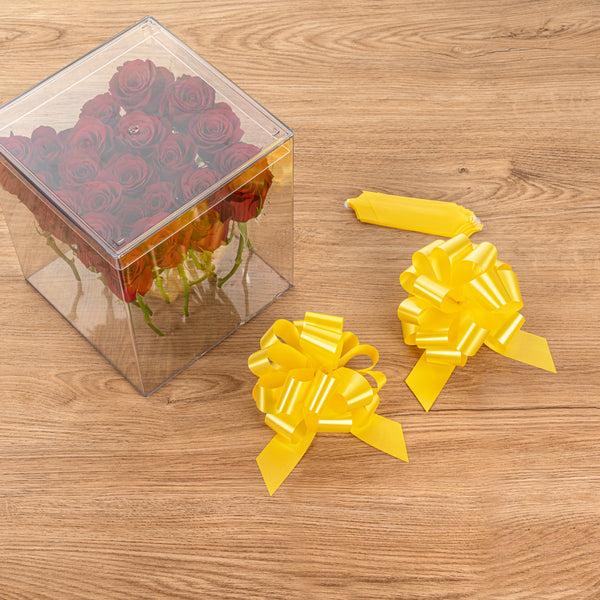 Restaurantware Gift Tek Yellow Plastic Flora Satin Pull Bow - 5 1/2" - 1000 Count Box