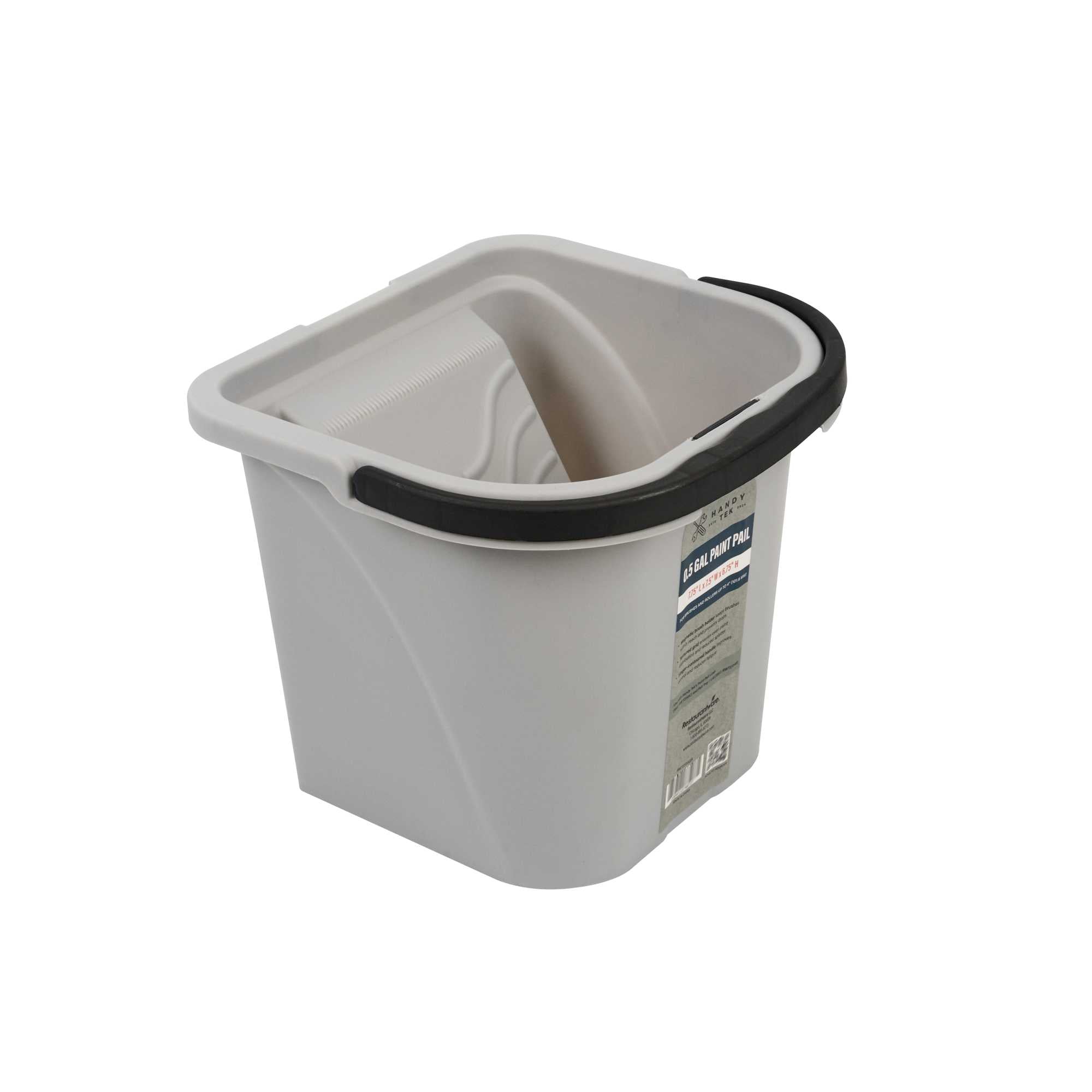 restaurantware Handy Tek 0.5 gal Gray Plastic Paint Pail - with Magnetic Brush Holder - 7 3/4" x 7 1/2" x 6 3/4" - 50 count box