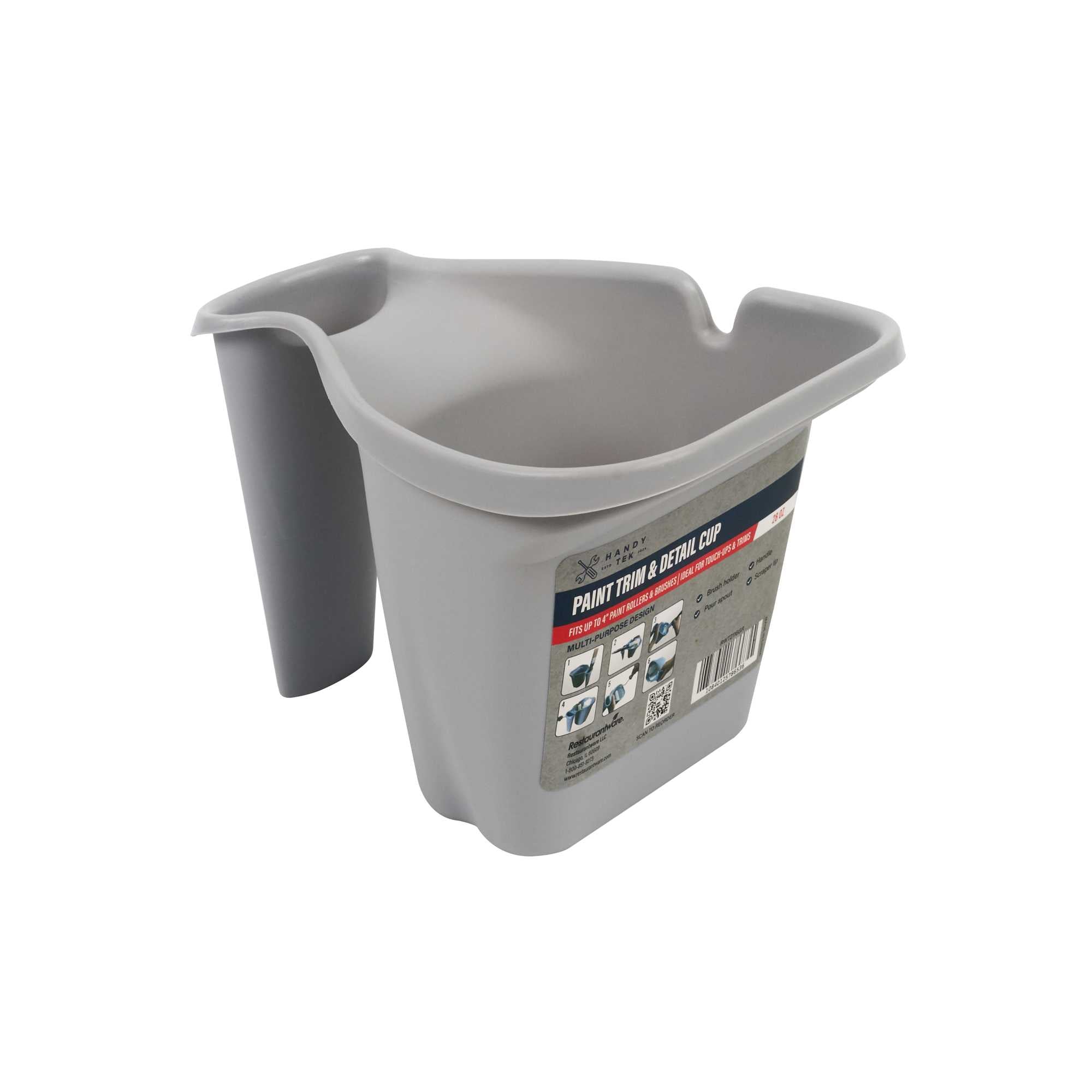 restaurantware Handy Tek 28 oz Gray Plastic Paint Cup - with Brush Holder - 7 1/2" x 5 1/2" x 5" - 24 count box