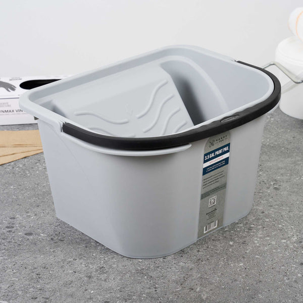 Restaurantware Handy Tek 3.5 Gal Gray Plastic Paint Pail - 15 3/4" X 12 3/4" X 9" - 12 Count Box