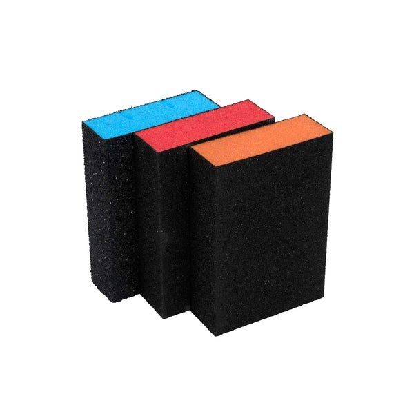 Restaurantware Handy Tek Assorted Grit Sanding Sponge Set - 4-Piece Flat Edges With Handle - 4 1/4" X 2 3/4" X 4 1/2" - 6 Count Box