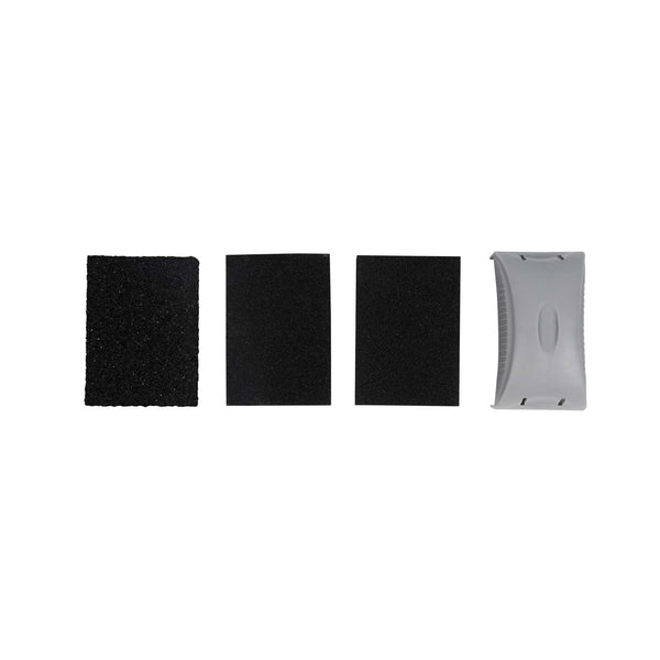 Restaurantware Handy Tek Assorted Grit Sanding Sponge Set - 4-Piece Flat Edges With Handle - 4 1/4" X 2 3/4" X 4 1/2" - 6 Count Box
