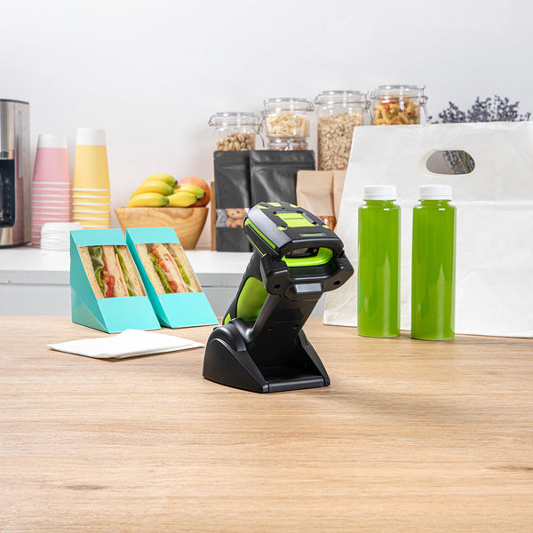 Restaurantware Handy Tek Black And Green Wireless Scanner Kit - Ultra-Rugged Adjustable Charging Cradle - 1 Count Box
