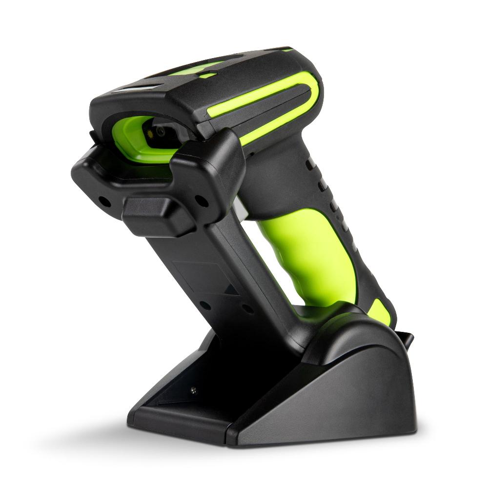 restaurantware Handy Tek Black and Green Wireless Scanner Kit - Ultra-Rugged Adjustable Charging Cradle - 1 count box