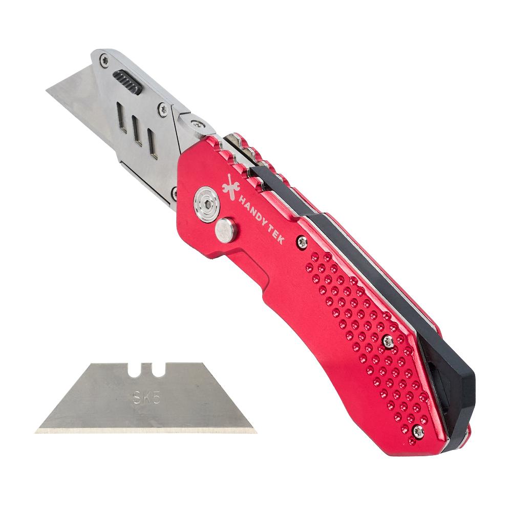restaurantware Handy Tek Red Folding Utility Knife - Quick Change Lock Back Heavy Duty - 6 3/4" - 6 count box