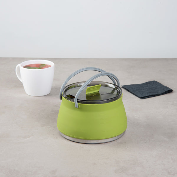Restaurantware Hi Tek 1L Green Silicone Collapsible Kettle - With Lid - 6" X 6" X 4 1/4" - 20 Count Box