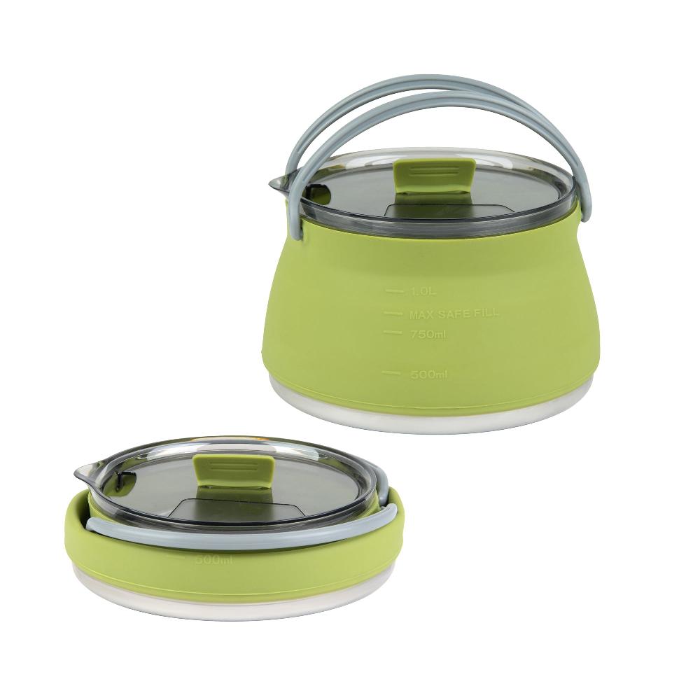 restaurantware Hi Tek 1L Green Silicone Collapsible Kettle - with Lid - 6" x 6" x 4 1/4" - 20 count box
