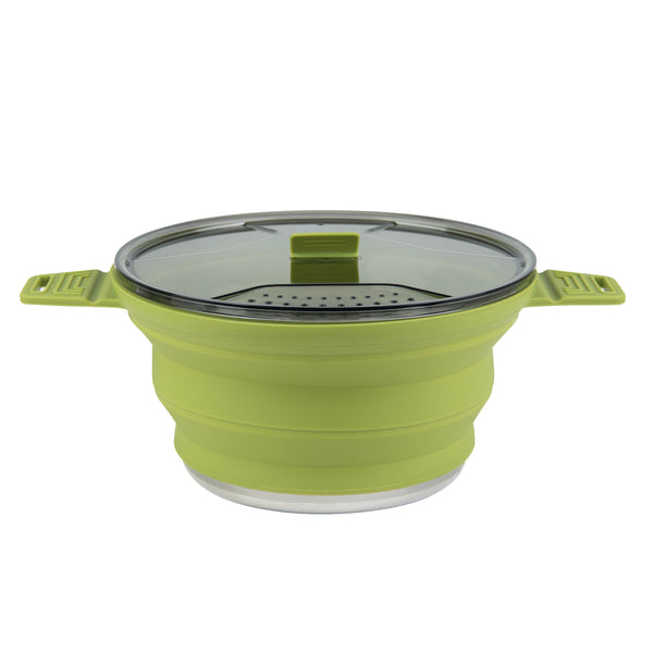 Restaurantware Hi Tek 2.5L Green Silicone Collapsible Pot - With Lid - 12 1/2" X 8 3/4" X 4 3/4" - 20 Count Box