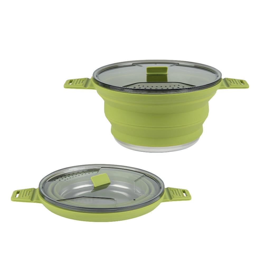 restaurantware Hi Tek 2.5L Green Silicone Collapsible Pot - with Lid - 12 1/2" x 8 3/4" x 4 3/4" - 20 count box