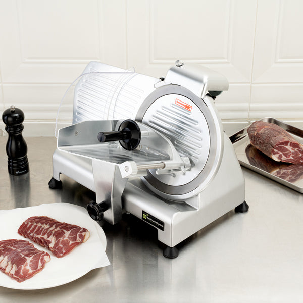 Restaurantware Hi Tek Stainless Steel Manual Gravity Feed Meat Slicer - 1/4hp - 8 1/2" - 1 Count Box