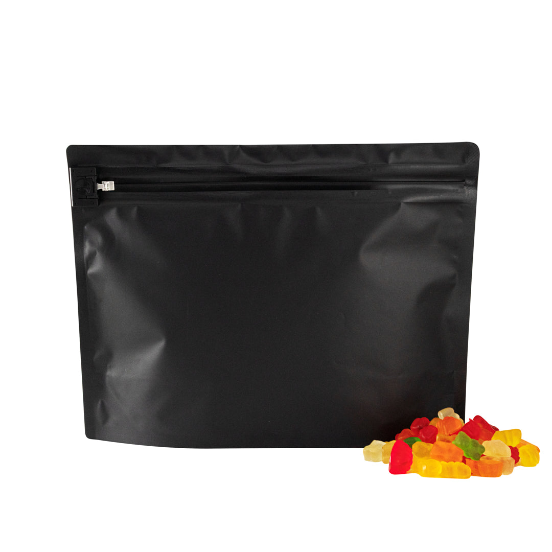 restaurantware High Level Black Plastic Locking Pouch - Child-Resistant - 12 1/4" x 4" x 9" - 100 count box