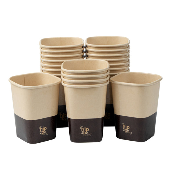 Restaurantware Hip 2 Be Square 12 Oz Kraft And Brown Paper Hot / Cold Drinking Cup - Single Wall - 3 1/4" X 3 1/4" X 4 1/4" - 500 Count Box