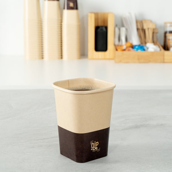 Restaurantware Hip 2 Be Square 12 Oz Kraft And Brown Paper Hot / Cold Drinking Cup - Single Wall - 3 1/4" X 3 1/4" X 4 1/4" - 500 Count Box
