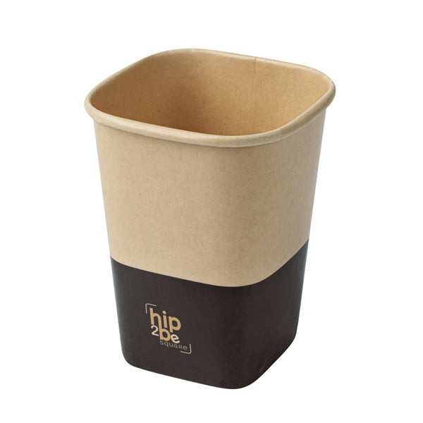 Restaurantware Hip 2 Be Square 12 Oz Kraft And Brown Paper Hot / Cold Drinking Cup - Single Wall - 3 1/4" X 3 1/4" X 4 1/4" - 500 Count Box