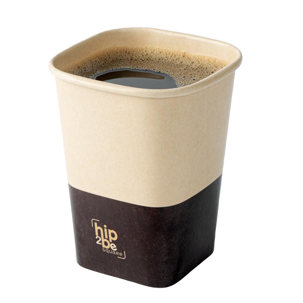 restaurantware Hip 2 Be Square 12 oz Kraft and Brown Paper Hot / Cold Drinking Cup - Single Wall - 3 1/4" x 3 1/4" x 4 1/4" - 500 count box
