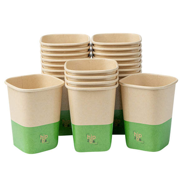 Restaurantware Hip 2 Be Square 12 Oz Kraft And Green Paper Hot / Cold Drinking Cup - Single Wall - 3 1/4" X 3 1/4" X 4 1/4" - 500 Count Box