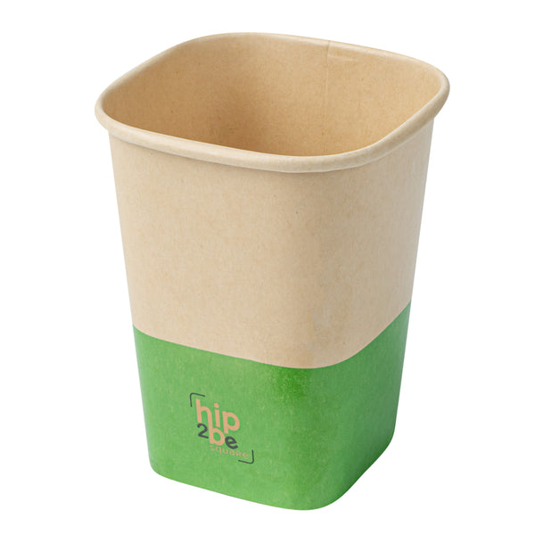 Restaurantware Hip 2 Be Square 12 Oz Kraft And Green Paper Hot / Cold Drinking Cup - Single Wall - 3 1/4" X 3 1/4" X 4 1/4" - 500 Count Box