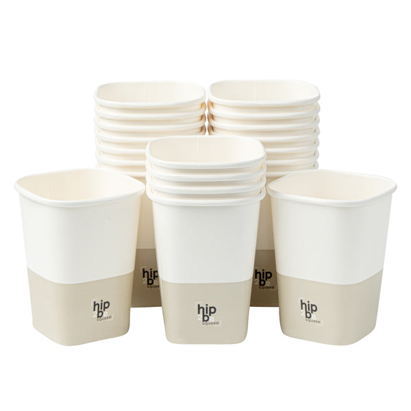 Restaurantware Hip 2 Be Square 12 Oz White And Taupe Paper Hot / Cold Drinking Cup - Single Wall - 3 1/4" X 3 1/4" X 4 1/4" - 500 Count Box