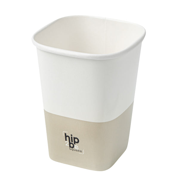 Restaurantware Hip 2 Be Square 12 Oz White And Taupe Paper Hot / Cold Drinking Cup - Single Wall - 3 1/4" X 3 1/4" X 4 1/4" - 500 Count Box