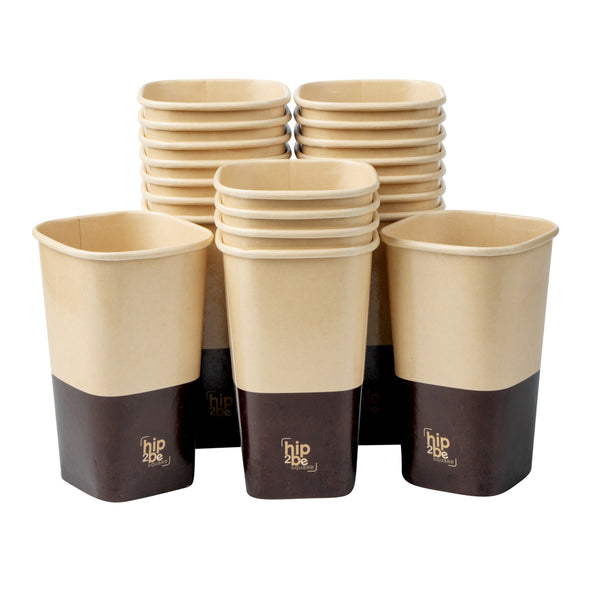 Restaurantware Hip 2 Be Square 16 Oz Kraft And Brown Paper Hot / Cold Drinking Cup - Single Wall - 3 1/4" X 3 1/4" X 5 1/2" - 500 Count Box