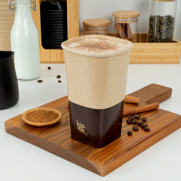 Restaurantware Hip 2 Be Square 16 Oz Kraft And Brown Paper Hot / Cold Drinking Cup - Single Wall - 3 1/4" X 3 1/4" X 5 1/2" - 500 Count Box