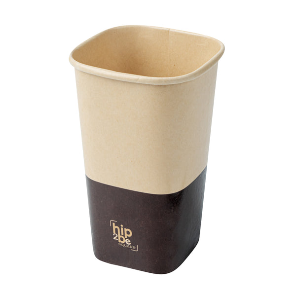 Restaurantware Hip 2 Be Square 16 Oz Kraft And Brown Paper Hot / Cold Drinking Cup - Single Wall - 3 1/4" X 3 1/4" X 5 1/2" - 500 Count Box