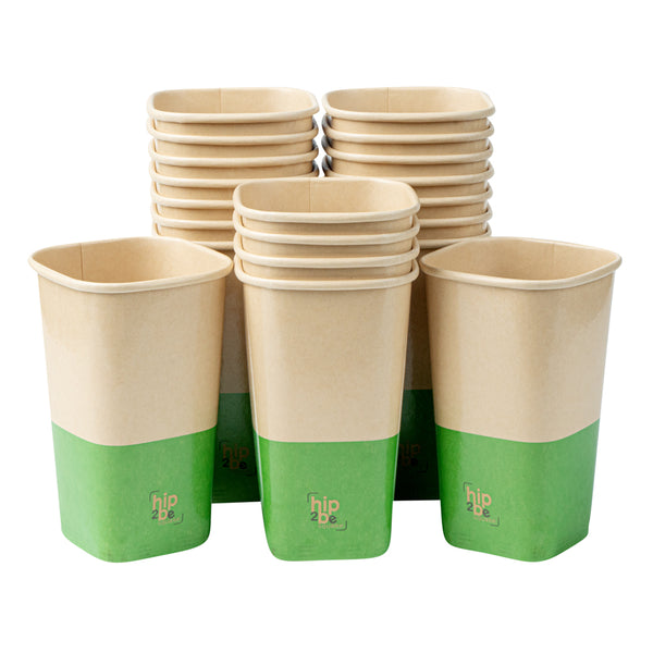 Restaurantware Hip 2 Be Square 16 Oz Kraft And Green Paper Hot / Cold Drinking Cup - Single Wall - 3 1/4" X 3 1/4" X 5 1/2" - 500 Count Box