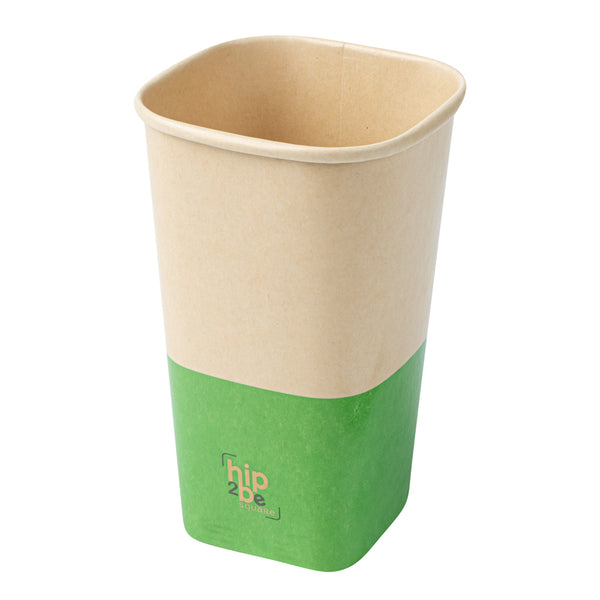 Restaurantware Hip 2 Be Square 16 Oz Kraft And Green Paper Hot / Cold Drinking Cup - Single Wall - 3 1/4" X 3 1/4" X 5 1/2" - 500 Count Box