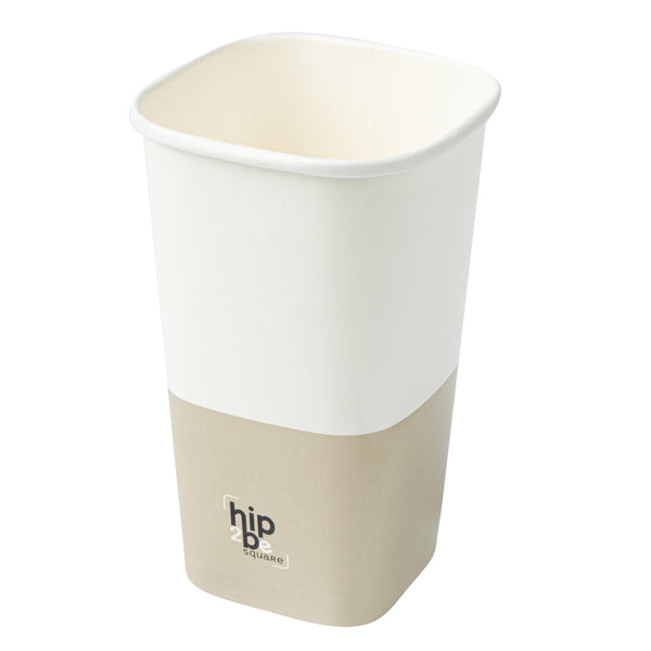 Restaurantware Hip 2 Be Square 16 Oz White And Taupe Paper Hot / Cold Drinking Cup - Single Wall - 3 1/4" X 3 1/4" X 5 1/2" - 500 Count Box