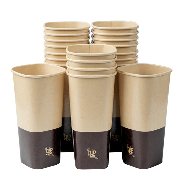 Restaurantware Hip 2 Be Square 22 Oz Kraft And Brown Paper Hot / Cold Drinking Cup - Single Wall - 3 1/4" X 3 1/4" X 6 3/4" - 500 Count Box