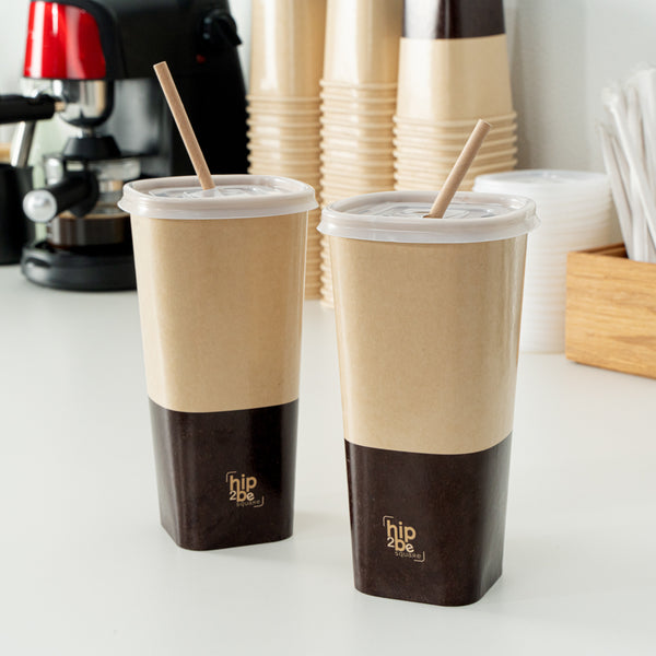 Restaurantware Hip 2 Be Square 22 Oz Kraft And Brown Paper Hot / Cold Drinking Cup - Single Wall - 3 1/4" X 3 1/4" X 6 3/4" - 500 Count Box