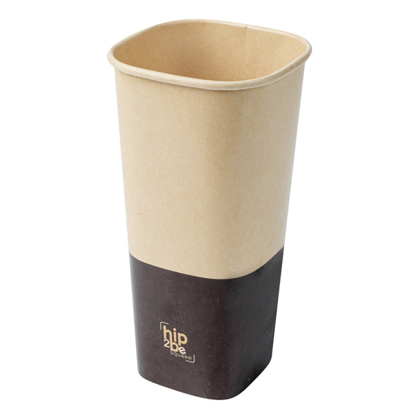 Restaurantware Hip 2 Be Square 22 Oz Kraft And Brown Paper Hot / Cold Drinking Cup - Single Wall - 3 1/4" X 3 1/4" X 6 3/4" - 500 Count Box