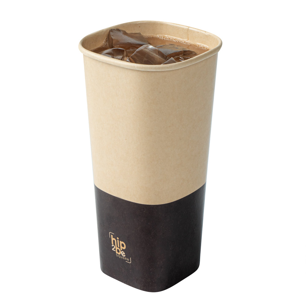 restaurantware Hip 2 Be Square 22 oz Kraft and Brown Paper Hot / Cold Drinking Cup - Single Wall - 3 1/4" x 3 1/4" x 6 3/4" - 500 count box