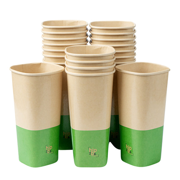 Restaurantware Hip 2 Be Square 22 Oz Kraft And Green Paper Hot / Cold Drinking Cup - Single Wall - 3 1/4" X 3 1/4" X 6 3/4" - 500 Count Box