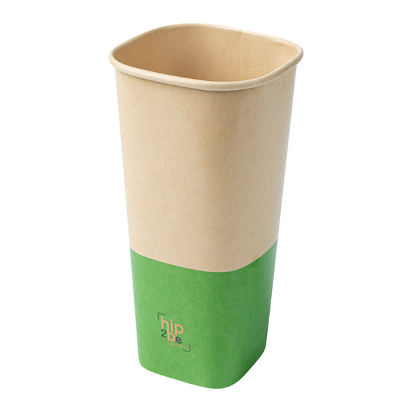 Restaurantware Hip 2 Be Square 22 Oz Kraft And Green Paper Hot / Cold Drinking Cup - Single Wall - 3 1/4" X 3 1/4" X 6 3/4" - 500 Count Box