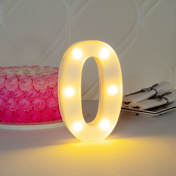 Restaurantware Illumify White LED Marquee Number 0 Sign - 8 3/4" - 1 Count Box