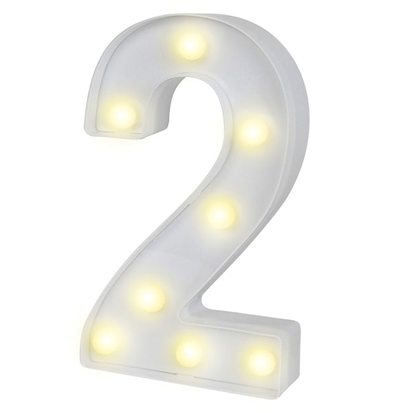 Restaurantware Illumify White LED Marquee Number 2 Sign - 8 3/4" - 1 Count Box