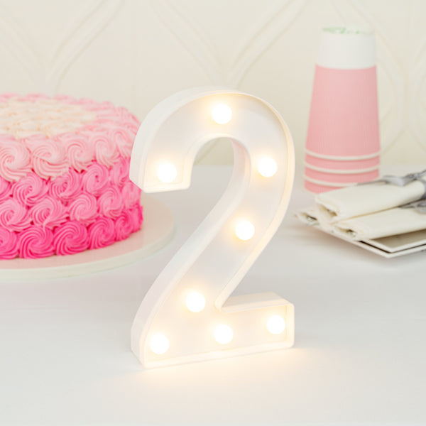 Restaurantware Illumify White LED Marquee Number 2 Sign - 8 3/4" - 1 Count Box