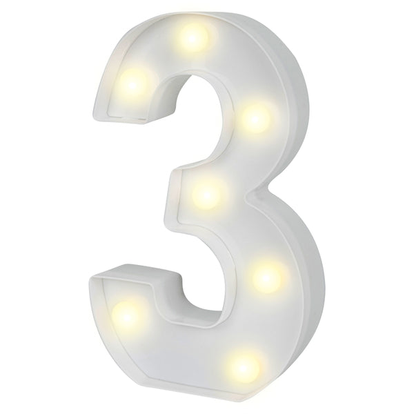 Restaurantware Illumify White LED Marquee Number 3 Sign - 8 3/4" - 1 Count Box