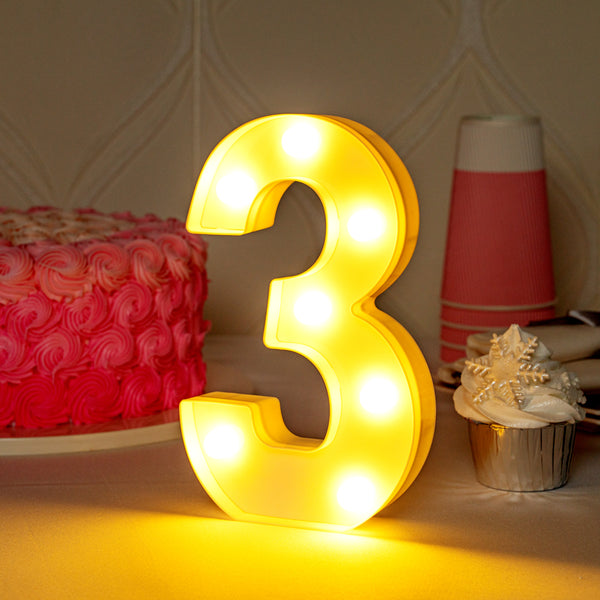 Restaurantware Illumify White LED Marquee Number 3 Sign - 8 3/4" - 1 Count Box
