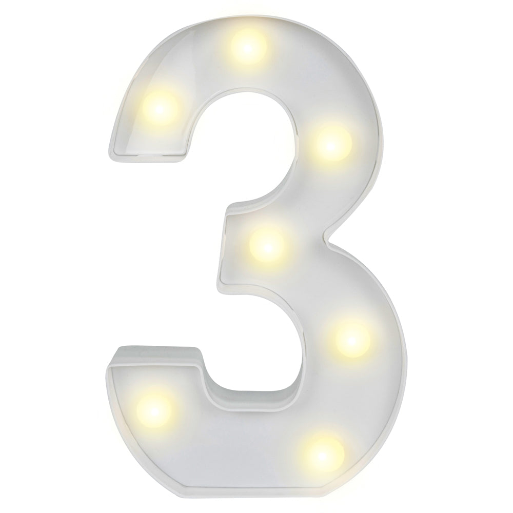 restaurantware Illumify White LED Marquee Number 3 Sign - 8 3/4" - 1 count box