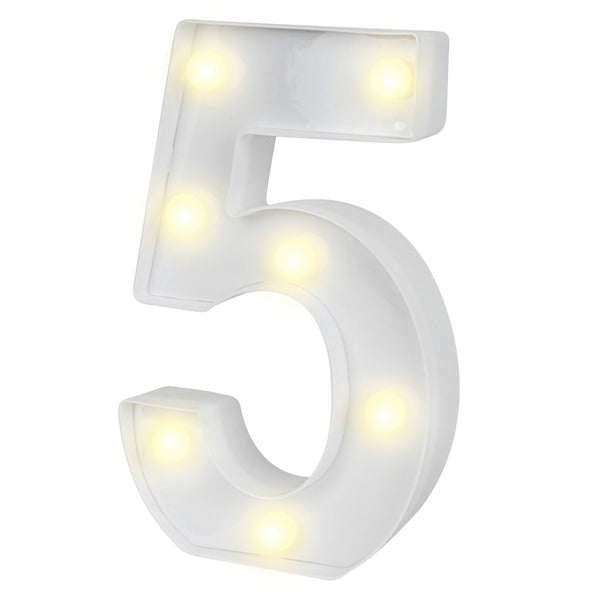Restaurantware Illumify White LED Marquee Number 5 Sign - 8 3/4" - 1 Count Box