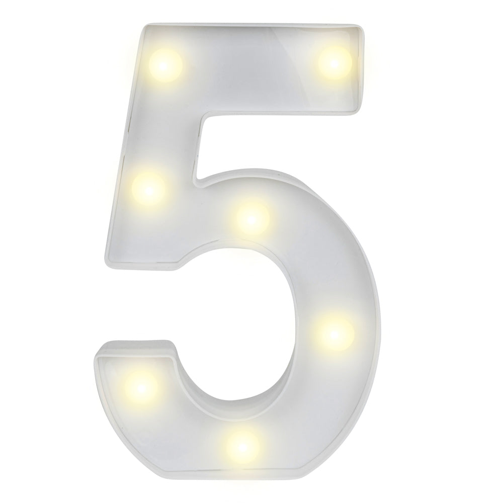 restaurantware Illumify White LED Marquee Number 5 Sign - 8 3/4" - 1 count box