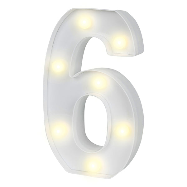 Restaurantware Illumify White LED Marquee Number 6 Sign - 8 3/4" - 1 Count Box