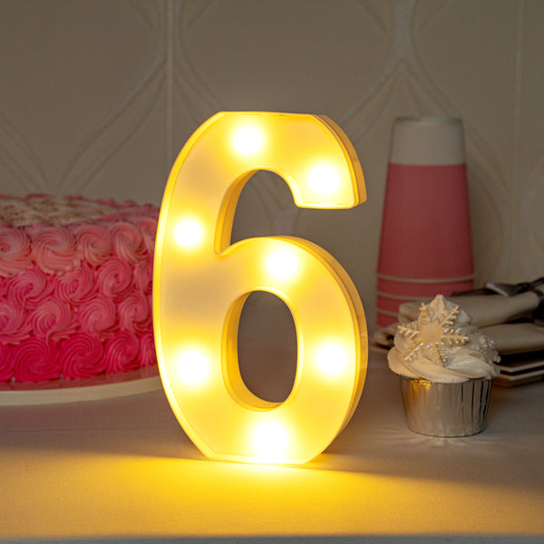 Restaurantware Illumify White LED Marquee Number 6 Sign - 8 3/4" - 1 Count Box