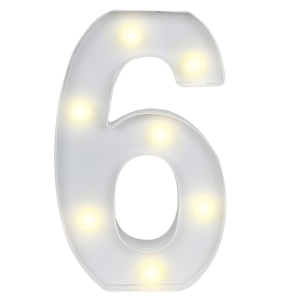 restaurantware Illumify White LED Marquee Number 6 Sign - 8 3/4" - 1 count box