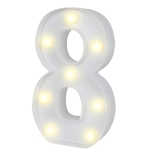 Restaurantware Illumify White LED Marquee Number 8 Sign - 8 3/4" - 1 Count Box