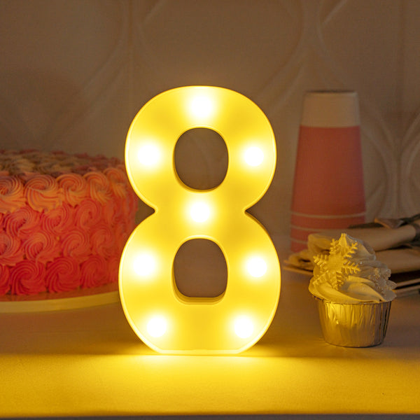 Restaurantware Illumify White LED Marquee Number 8 Sign - 8 3/4" - 1 Count Box