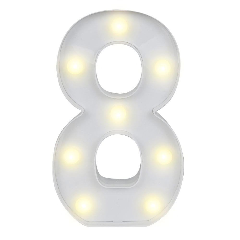 restaurantware Illumify White LED Marquee Number 8 Sign - 8 3/4" - 1 count box