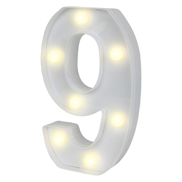 Restaurantware Illumify White LED Marquee Number 9 Sign - 8 3/4" - 1 Count Box